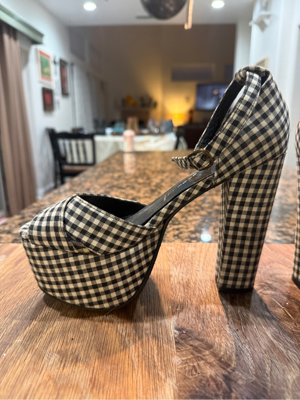 Rare Jeffrey Campbell Black & White Gingham Platform Mary Jane Heels